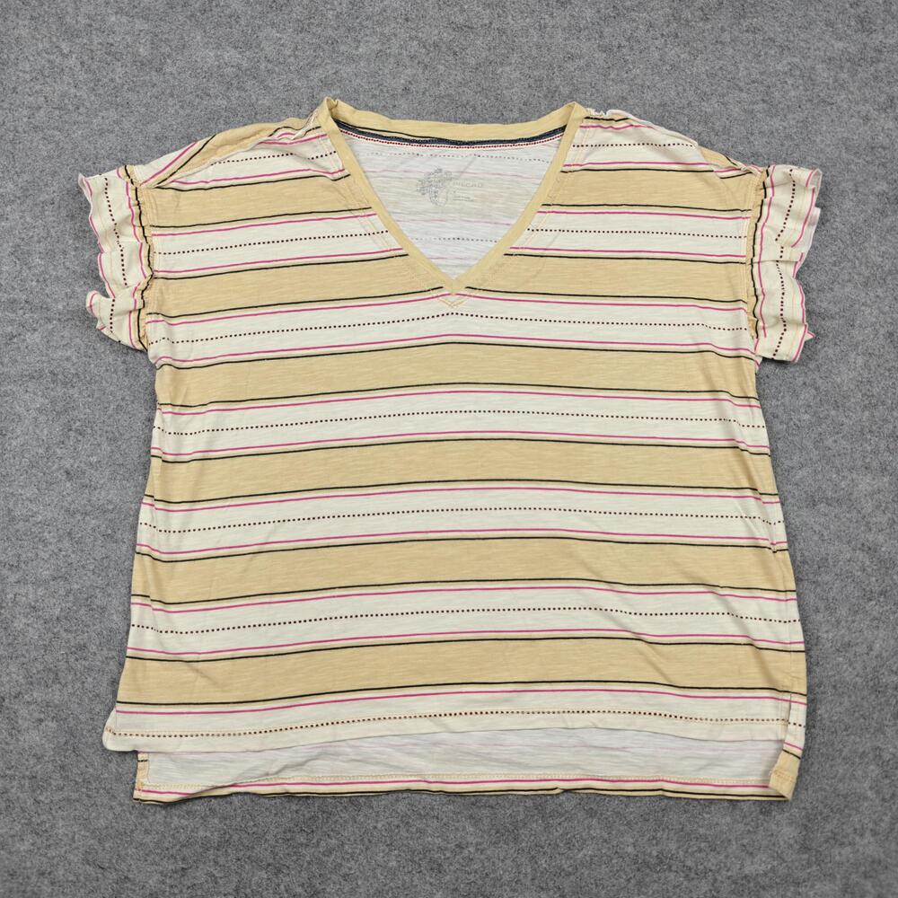 Pilcro Shirt Womens Small Beige Striped Flutter Sleeve V Neck Cotton Top